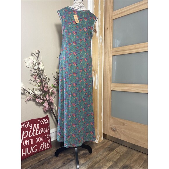 Natural Life Bohemian Fall Hangout Cotton Midi Dress Green Floral Pocket M NWT - Picture 7 of 12